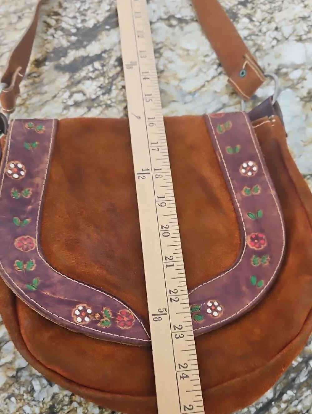 Undranded Boho Style Suede Hand Tooled Crossbody Bag Some Patina